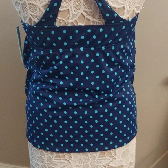 SOUTH POINT Blue Polka Dot Tiered Halter Swim Top New 14 - Picture 6 of 11